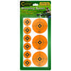 Caldwell Orange Shooting Spots offer 72-1" and 36-2" bright aiming points on 12 sheets, perfect for enhancing visibility on targets or cardboard boxes.