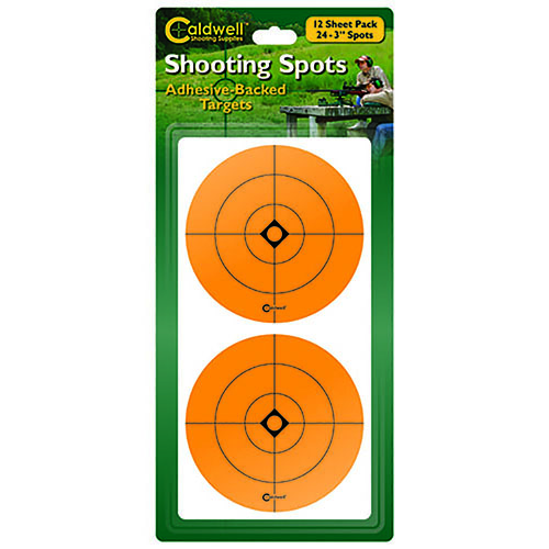 Caldwell Orange Shooting Spots provide 24 easy-to-apply, highly visible aiming points to enhance your target practice on any surface, ensuring improved accuracy.
