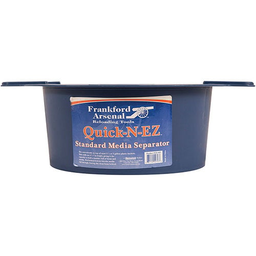 Frankford Arsenal Quick-n-EZ Media Separator easily fits on 3 1/2 or 5 gallon buckets, quickly separates brass from media, leaving clean brass behind.