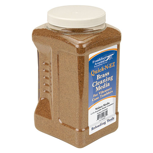 Frankford Arsenal Walnut Hull Media effectively cleans brass better than corn while providing a reusable plastic container for convenience and storage.