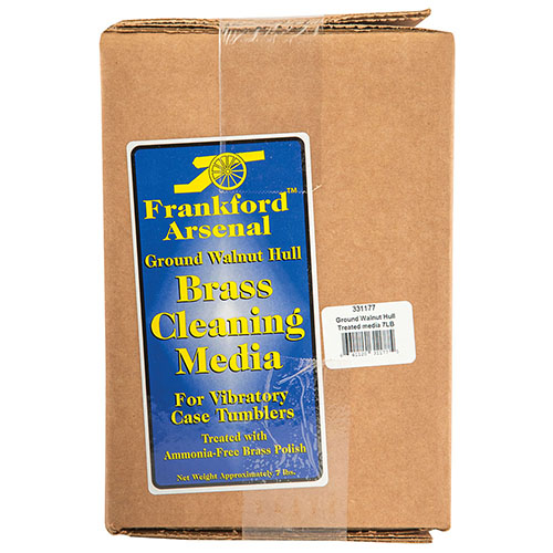 Frankford Arsenal's Treated Walnut Hull Media offers superior cleaning for brass, enhanced with brass polish, ensuring your firearm components shine like new.