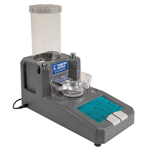 Frankford Arsenal Intellidropper offers a large LCD display, Bluetooth capability, self-optimizing calibration, and +/- 0.1 grain accuracy for precise loading.