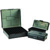 Frankford Arsenal Hinge-Top Ammo Box features a strong mechanical hinge, is stackable, allows for labeling, and opens flat without breaking in cold weather.