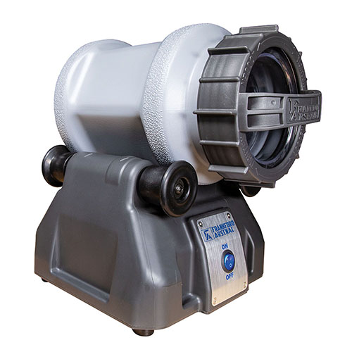 Frankford Arsenal Platinum Series Rotary Tumbler Lite features a compact design, holds 300 .223 cases, has an easy ON/OFF function, and a leak-proof twist cap.