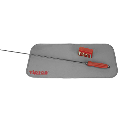 Tipton Maintenance Mat 12"x24" offers padded neoprene protection for firearm finishes, absorbs oils, and keeps small parts organized; rolls up for easy storage.