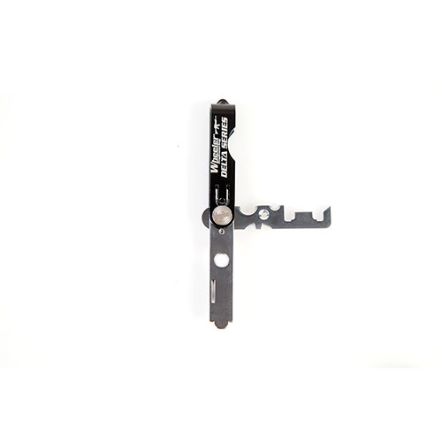 Wheeler AR Carbon Multi-Scraper cleans 11 vital bolt carrier group surfaces, compact for easy storage in your rifle's grip, ensuring quick and effective maintenance.