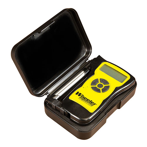 Wheeler's Professional Digital Trigger Gauge offers comfort with its over-molded design, precise measurement with a bladed trigger adapter, and a protective storage case.