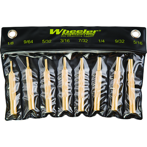 Wheeler Brass Punch Set offers precision with 8 sizes (1/8" to 5/16") for safe pin removal and installation, ensuring no damage to your firearm.