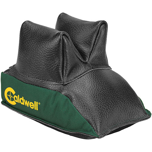 Caldwell Universal Rear Shooting Bag offers a secure rest with durable leather and non-stretching polyester, compatible with most front rests for optimal shooting stability.