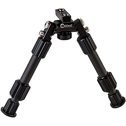 Caldwell Accumax Bipod offers quick-deployment carbon fiber legs, sturdy rubber feet, twist-lock technology, and 180° leg angle adjustment for ultimate stability.