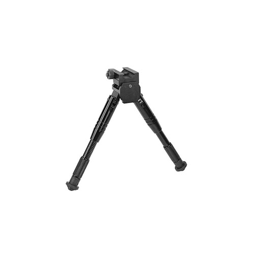 Caldwell AR Bipod Prone offers quick attach to picatinny rails, pivot and cant adjustments for optimal alignment, plus secure height positioning with rubber feet for stability.
