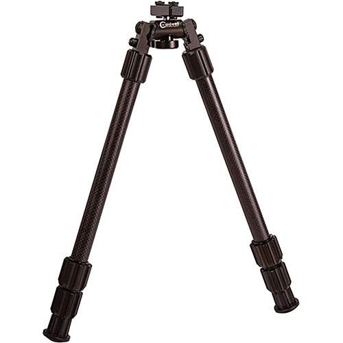Caldwell 13"-30" Accumax Bipod features lightweight carbon fiber legs, non-slip rubber feet, twist-locks for quick adjustments, and secure leg stops for stability.