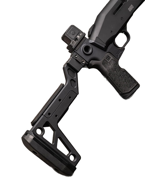 Upgrade your Mossberg 990 with the CHISEL Machining Folding Stock for enhanced versatility, comfort, and compact storage, perfect for any shooter.