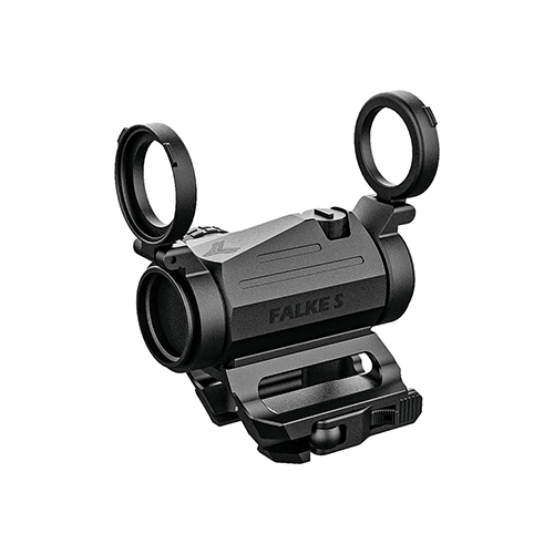FALKE S offers 1X magnification, unlimited eye relief, ≤2MOA spot size, 80MOA adjustment range, and is waterproof, nitrogen filled, and fogproof for reliable performance.