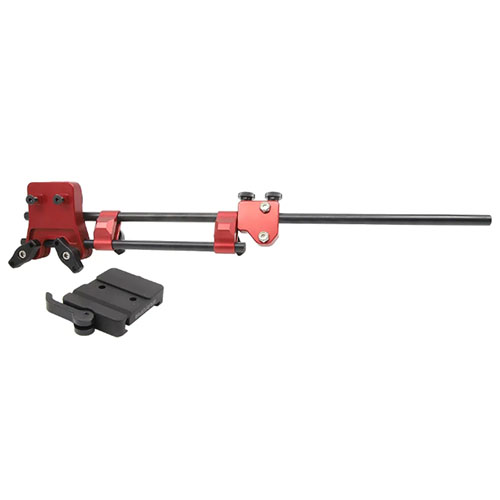 MagnetoSpeed Mount with Arca Clamp allows easy setup without affecting barrel harmonics, features durable aluminum construction and versatile mounting options.