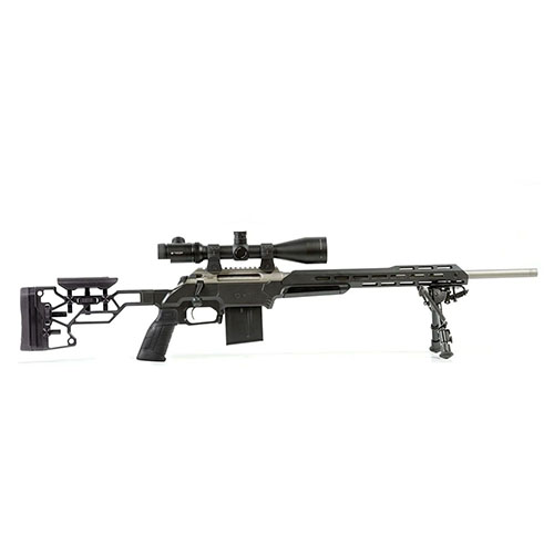 MDT ESS Chassis System Kit offers ultimate ergonomics with adjustable buttstock, easy magazine insertion, and a solid V-block bedding system for your rifle.