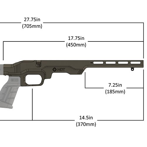 MDT LSS-RF Gen 2 Chassis System offers a lightweight, compact design for 22LR/17 HMR rifles, compatible with factory magazines and M-Lok accessories.