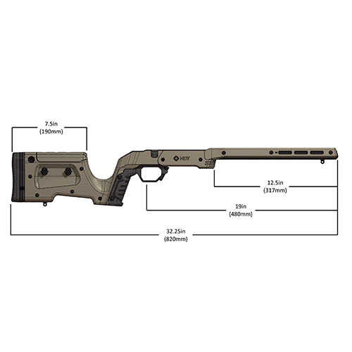 MDT XRS Complete Chassis System for Tikka T3/T3x offers a complete stock solution, adjustable design, drop-in installation, and requires no bedding.