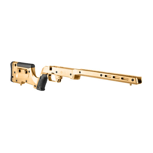 MDT XRS Complete Chassis System offers a drop-in, adjustable stock design with no bedding required, compatible with AICS-type magazines for easy setup.
