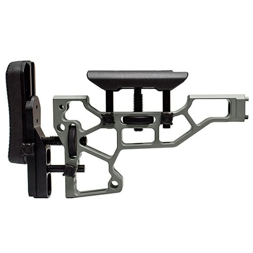 MDT Rifle Stock for ACC/ESS Chassis offers toolless adjustments for cheek riser and buttpad, ensuring optimal comfort and performance for every shooter.