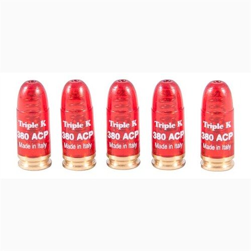 DELUXE SNAP CAPS for .380 AUTO ensure safe dry-fire practice, protecting firing pins with spring-loaded primers and bright colors to avoid confusion with live rounds.