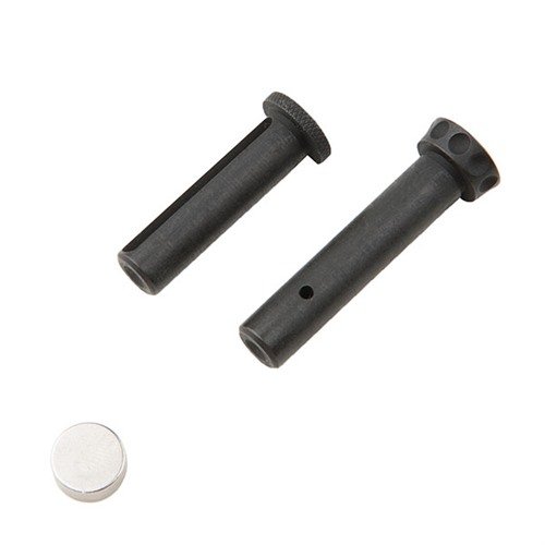 Hardened steel pins enhance AR-15 assembly with .030" extra length, textured heads for easy handling, and tapered cuts for effortless takedown.
