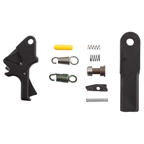 Upgrade your M&P trigger with Apex's Flat-Faced Forward Set Sear & Trigger Kit for lighter pull weight, reduced travel, and enhanced control, similar to a 1911.