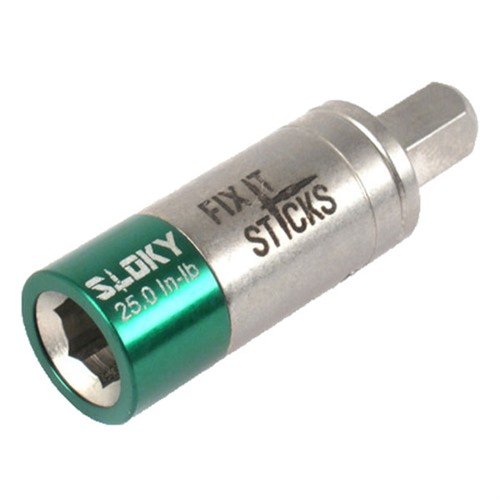 Fix It Sticks Miniature Torque Limiter is portable, fits standard ¼” bit drivers, and ensures precise torque with a 'spin' feature, perfect for scope mounting.