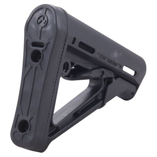 AR-15 CTR Stock offers a friction lock for stability, quick length adjustments, and a comfortable design, fitting 1.17" O.D. commercial buffer tubes.