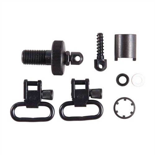 Rugged all-steel quick-release swivel system for shotguns, made in the USA, ensures reliable sling attachment without plastic parts. Fits 12 gauge only.