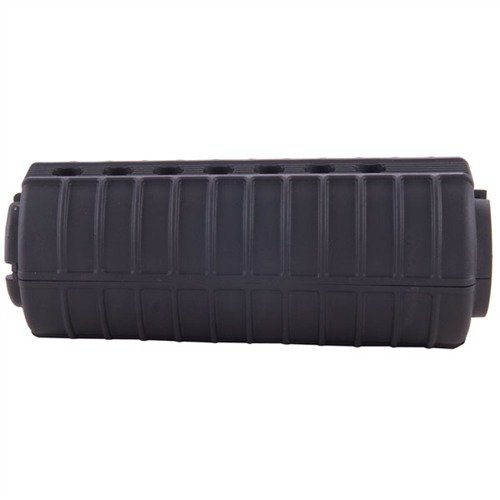 Rugged, drop-in handguard for AR-15/M16/M4 with fiberglass-reinforced polymer, features heat shield, ridged grip, and retains military look.
