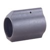 Low profile AR-15 gas block made from tough 4140 steel, fits under free-float handguards, and locks securely with three setscrews for reliable performance.