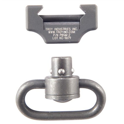 TROY INDUSTRIES AR-15/M16 Pushbutton Swivel Rail Mount offers a secure, tangle-free sling attachment with quick-detach swivel and four locking positions.