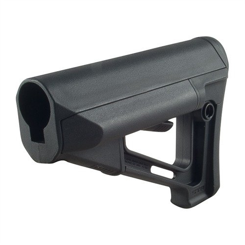 Magpul AR-15 STR Stock offers adjustable LOP, internal battery storage, enhanced cheekweld, and a secure fit with minimal wobble for optimal shooting comfort.