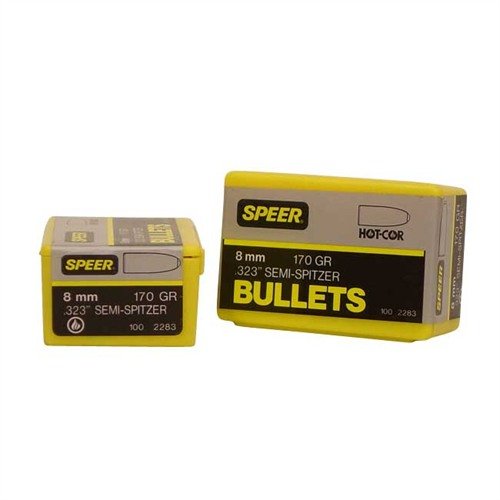 Hot-Cor 8MM (0.323") Semi-Spitzer bullets offer consistent performance and superb accuracy thanks to their solid lead core design, ideal for precision shooting.