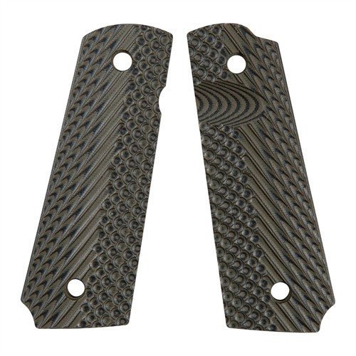 Rugged G10 fiberglass grips with advanced texturing for superior hold, moisture resistance, and all-weather performance, ideal for competition and tactical use.