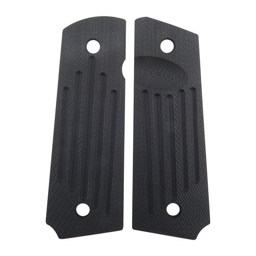 Harrison Design's 1911 Carry Groove Grips offer a secure, non-snag grip with deep grooves, thumb scoop for easy magazine access, and durable G10 fiberglass construction.