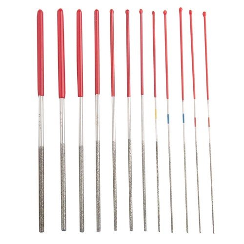 Set of 12 diamond coated micro files for precise filing and durability, ideal for parts fitting, deburring, and cleaning barrel porting in firearms.