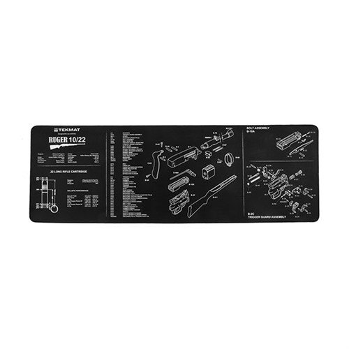 Chraňte svůj zbraň během údržby s TEKMAT LONG GUN CLEANING MAT, který má neklouzavou základnu, měkký polyesterový povrch a podrobný diagram dílů.
