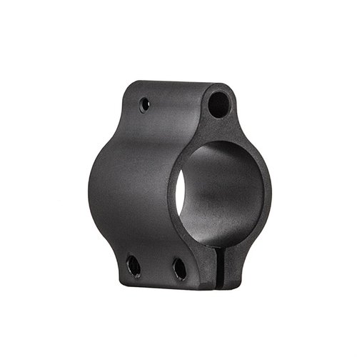 Low Profile .750" clamp-on gas block from Daniel Defense ensures easy, durable installation with a sleek matte black finish, machined for optimal performance.