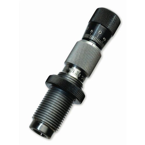 Redding's MICRO-ADJUSTABLE TAPER CRIMP DIES allow quick adjustments without removing the die, featuring a knurled micrometer for precise crimp control.
