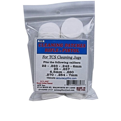TCS Cleaning Patches are 100% cotton flannel, offering optimal fit for various calibers, ensuring effective cleaning for your firearms with TCS jags.