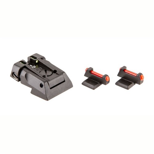 Fusion Firearms 1911 Fiber Optic Adjustable Dovetail Sight Set offers precise adjustments for windage/elevation, low profile design, and easy installation for enhanced targeting.