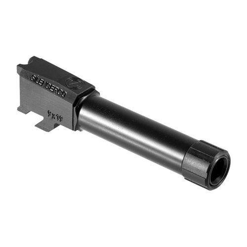 Upgrade your M&P Shield with a SilencerCo threaded barrel for 9mm, featuring ½"-28 threads for suppressors, stainless steel durability, and easy drop-in fit.