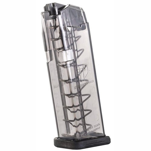 ETS 10-round translucent polymer magazines for Glock 19/26 offer lightweight durability, easy visibility of ammo status, and compatibility with Gen 1-4 models.