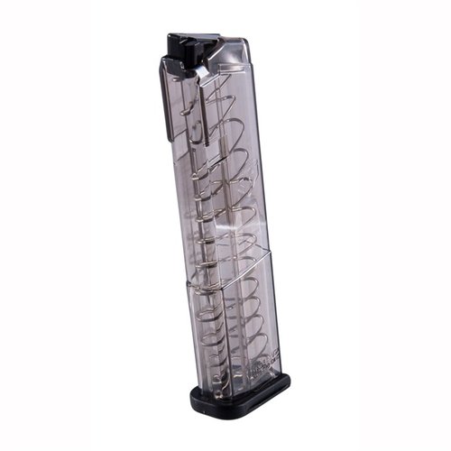 ETS Glock 43 translucent polymer magazines offer lightweight reliability, easy visibility of load status, and creep resistance for long-term storage.