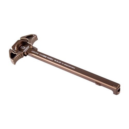 Geissele's Airborne Charging Handle features a low-profile design for snag-free operation, ambidextrous use, and enhanced gas redirect for short-barreled setups.