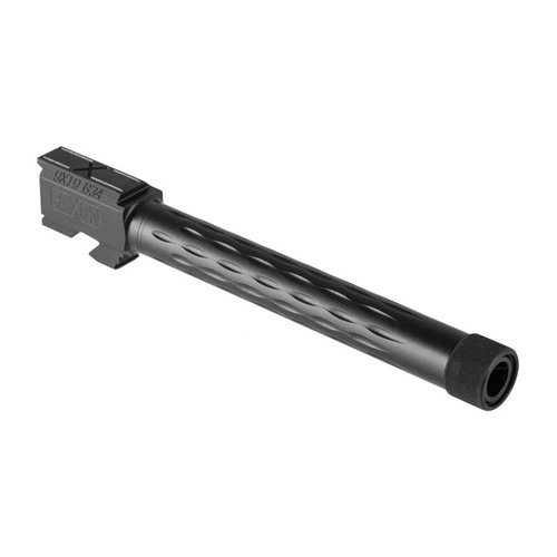 Faxon Flame Match Barrels for Glock® 34 offer enhanced rigidity, heat dissipation, and precision with tighter tolerances, perfect for competition shooting.