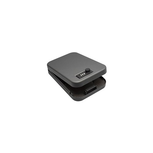 SnapSafe X-Large Combination Lock Box offers secure storage for handguns with heavy steel construction, thick foam interior, and a 4 ft cable rated to 1500 lbs.