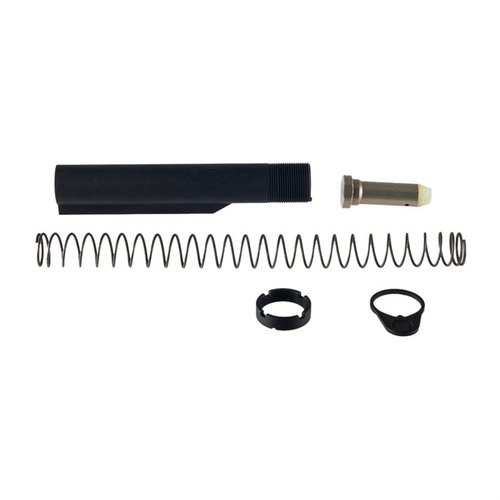 Aero Precision AR .308 M5 Carbine Buffer Tube Kit offers a durable 7075-T6 aluminum tube with 6 positions, complete with buffer, spring, and end plate for easy assembly.